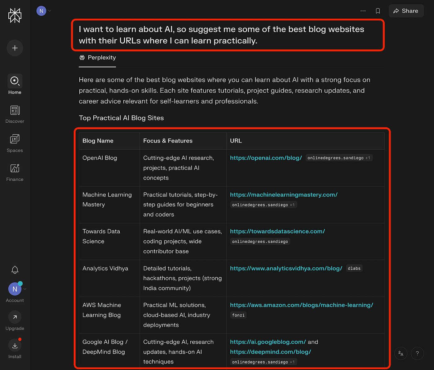 Tìm kiếm trên Perplexity