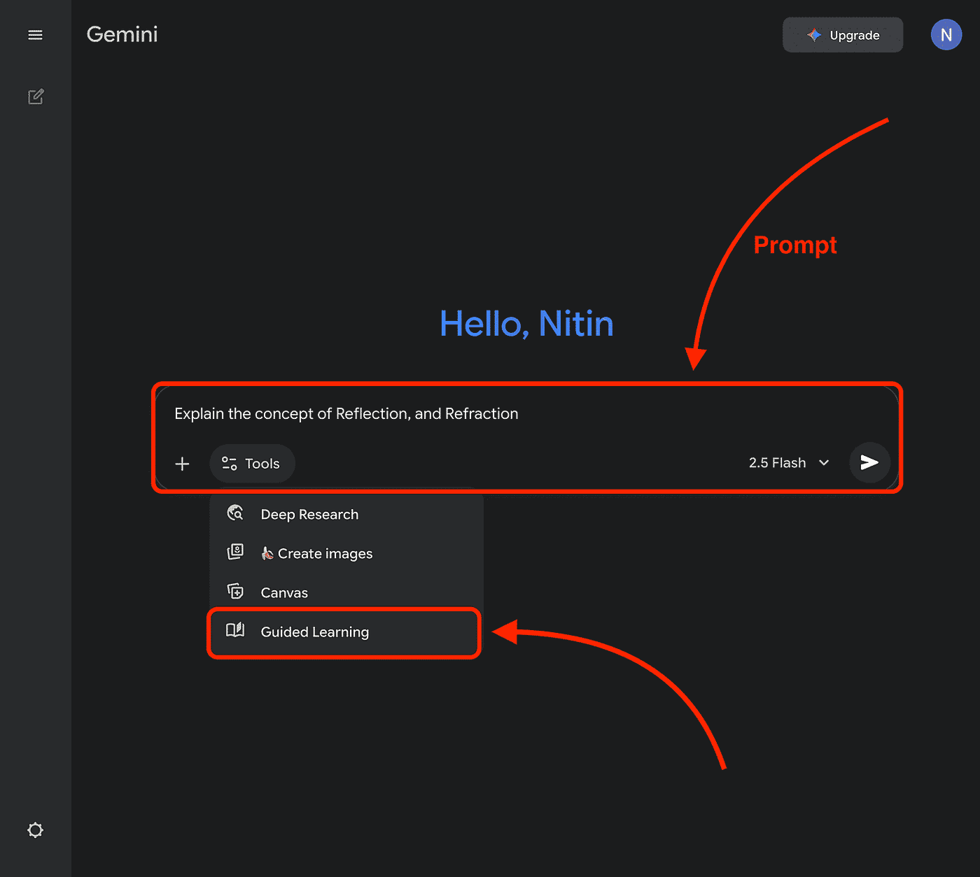 Prompt học Vật lý trên Gemini