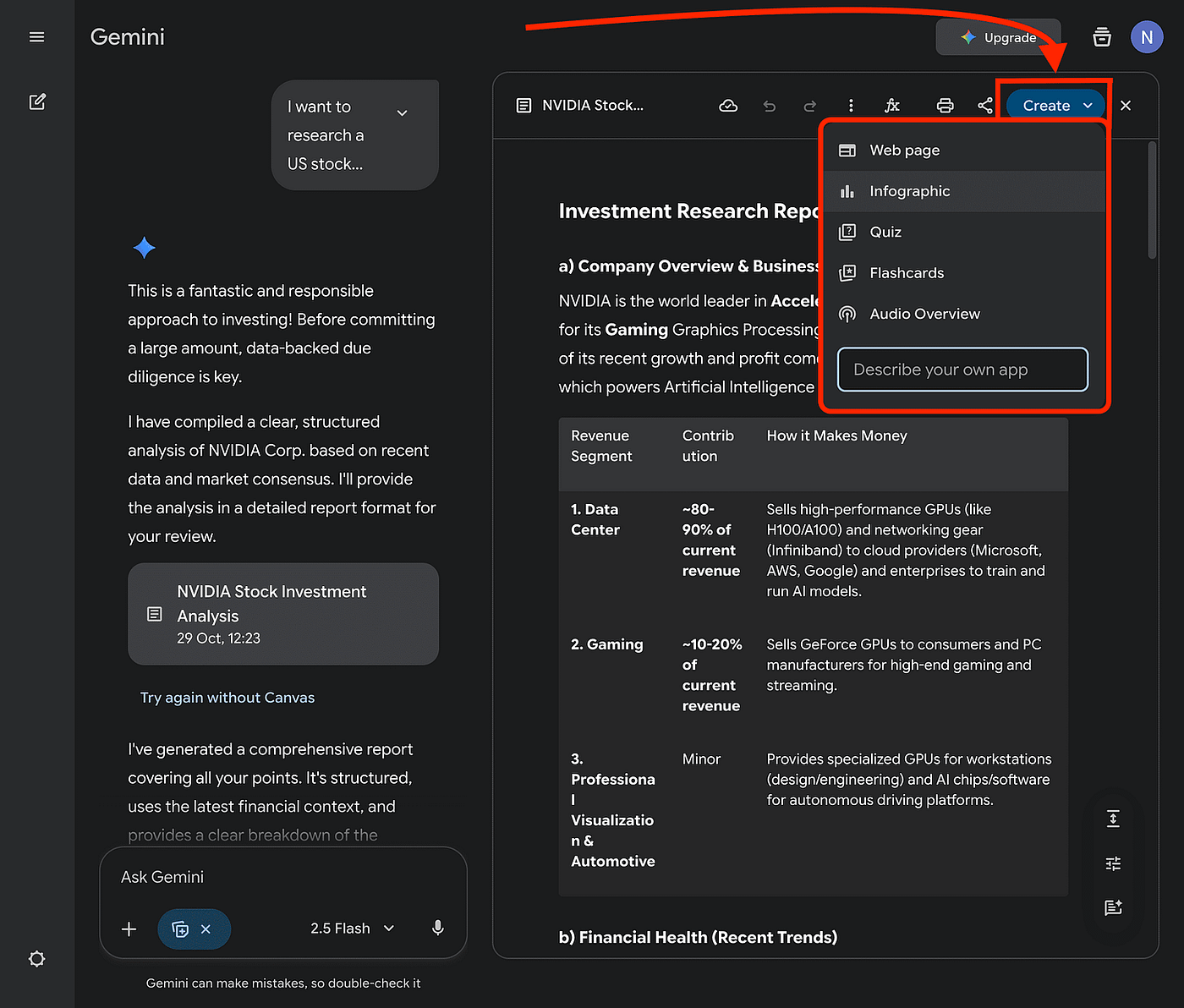 Giao diện Canvas của Gemini