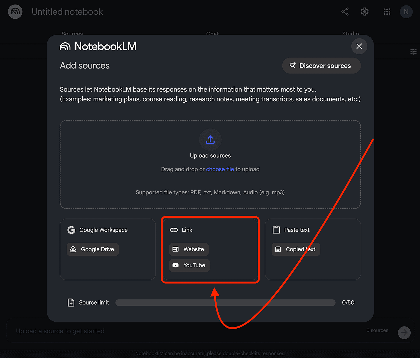 Dán link vào NotebookLM